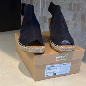 Maypol Navy Suede Espadrille Wedges